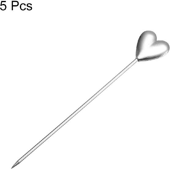 Uxcell Stainless Steel Cocktail Picks, 5Pcs 4.41" Metal Cocktail Toothpicks Martini Picks Reble Heart Shape Cocktail Skewers for Drinks Appetizer