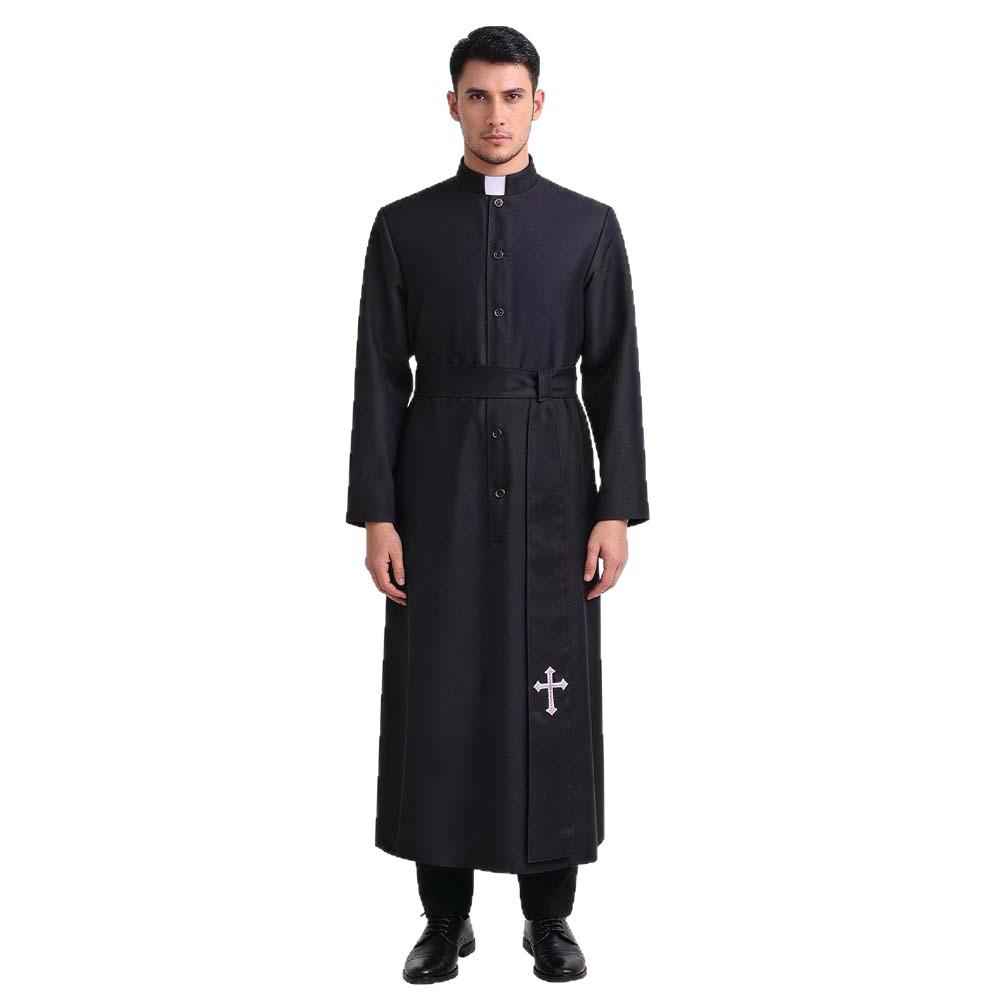 2026 New Medieval Priest Cosplay Costume Halloween Father Role Play Robe Set Church Style Black Unisex