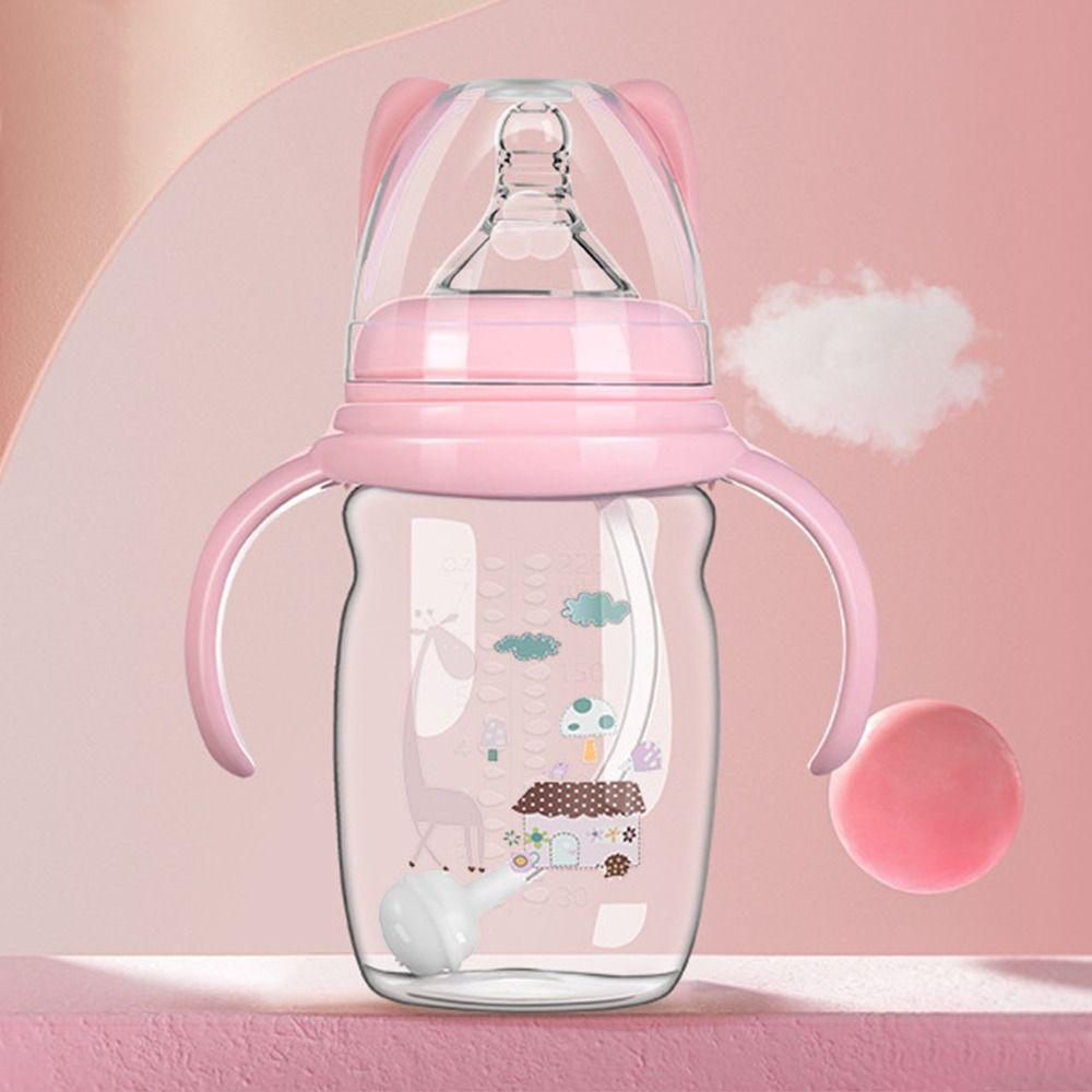 

Silicone Nipple 220ml Baby Bottle Food Grade Baby Bottle With Handle Feeding Utensils Random Pattern рожевий