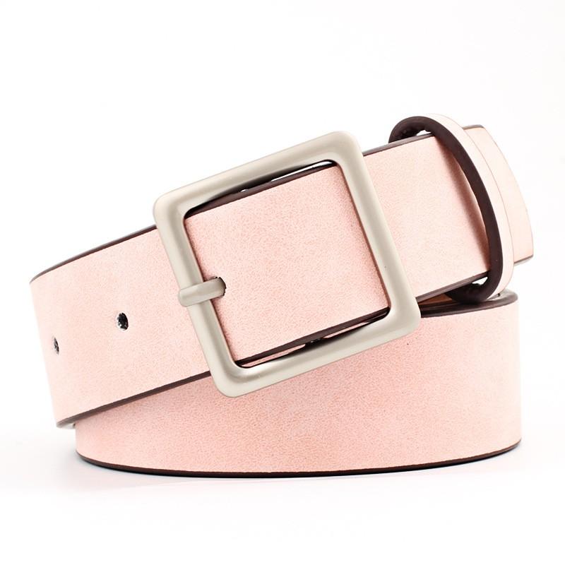 Womens Square Buckle PU Belt In Minimalist Streetwear Style Adjustable Waistband Casual Outfits Coffee White Beige Pink