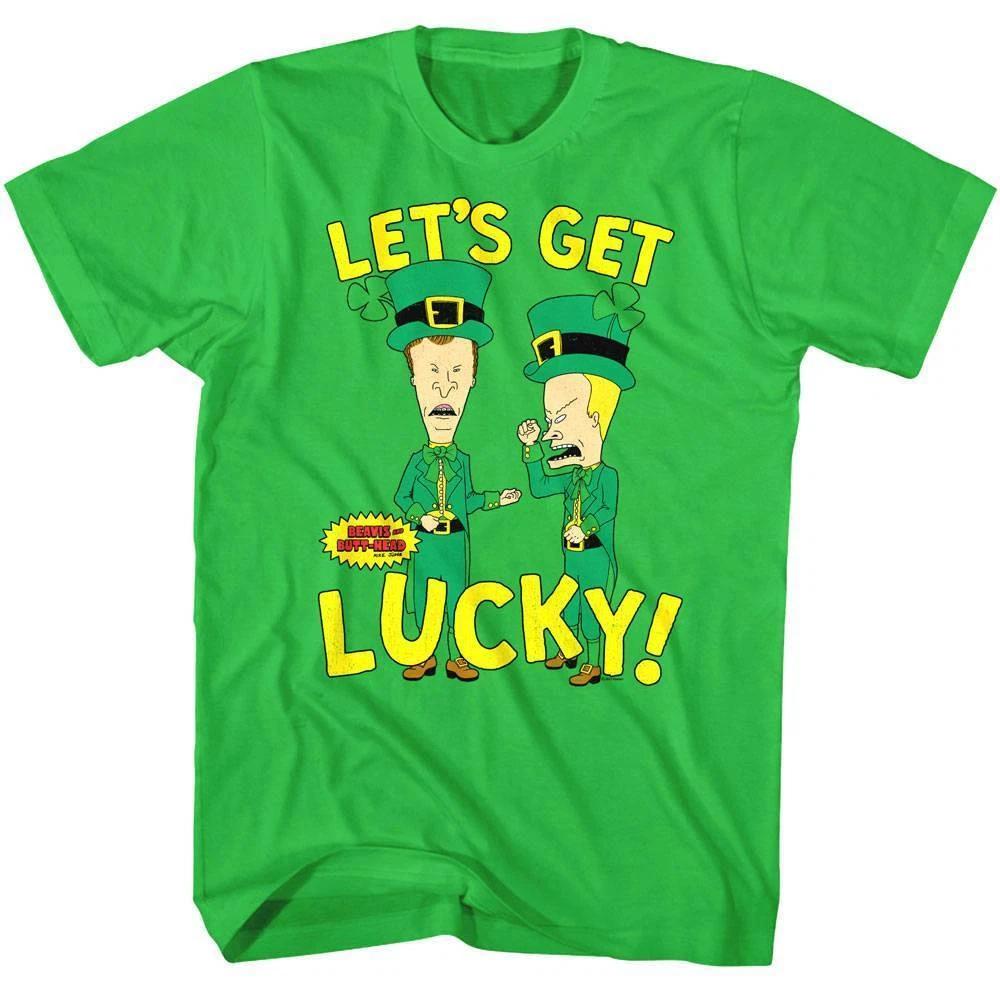 

Beavis and Butthead Let s Get Lucky Men s T Shirt St Patricks Leprechauns MTV XL