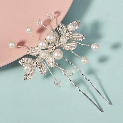 Brautschmuck Perlenhaarnadel Hochzeitsparty Haarnadel Kopfschmuck Silberblatt Perle handgefertigt U-förmige Nadel