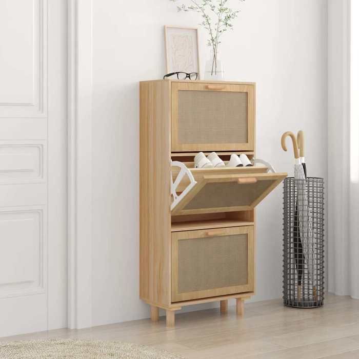 VidaXL Armoire à chaussures Marron 52x25x115cm Bois d'ingénierie/rotin 345650