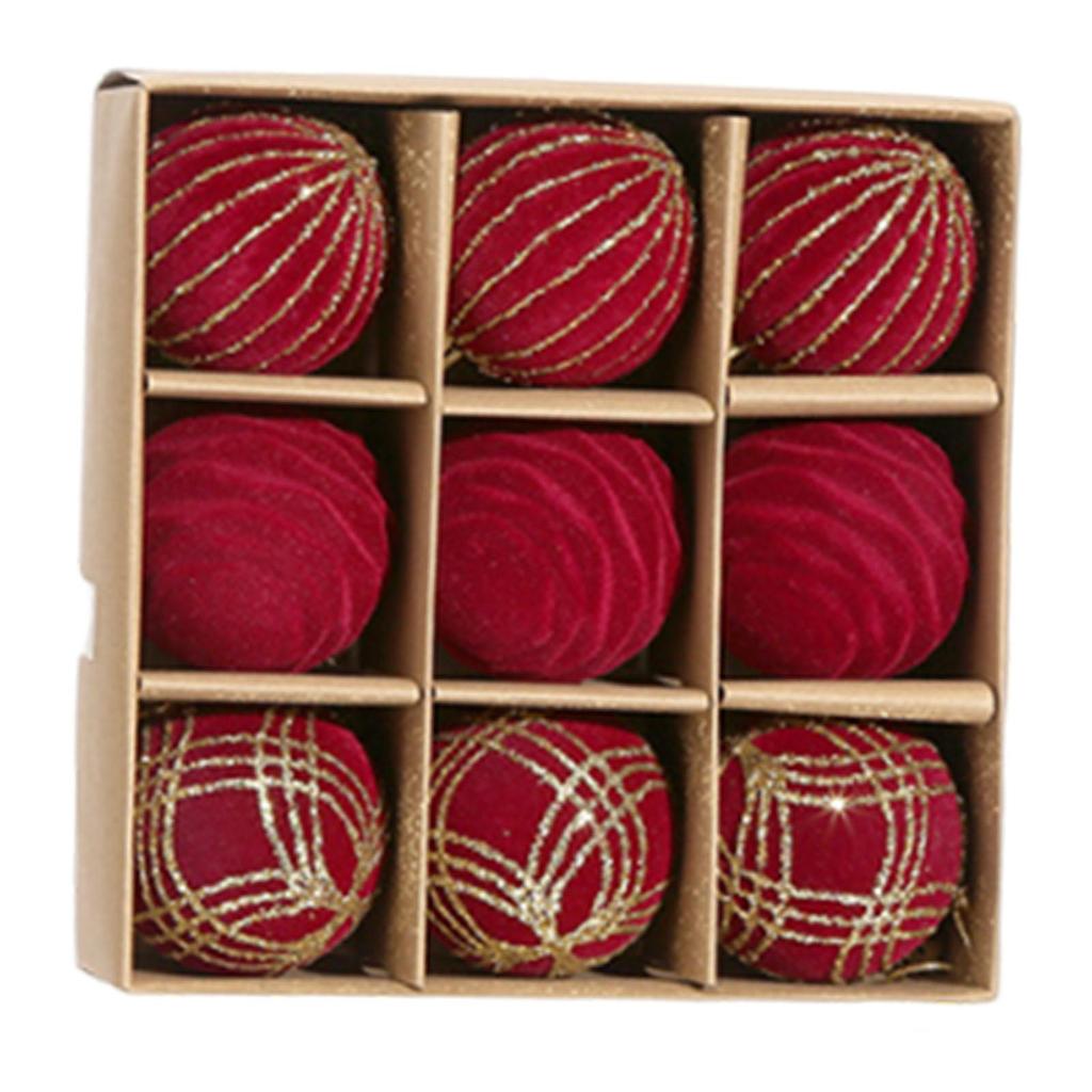 9Pcs 2.4inch Velvet Christmas Ball Decoration Xmas Tree Baubles for Home Party Multifunctional Lightweight with Hanging Loops