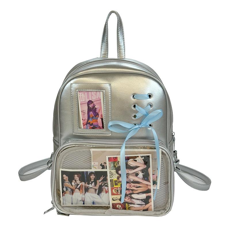 Schoolbag1011 New Backpack Female Transparent Backpack Large Capacity College Backpack Pu Backpack Pain Bag Bar Pain Bag