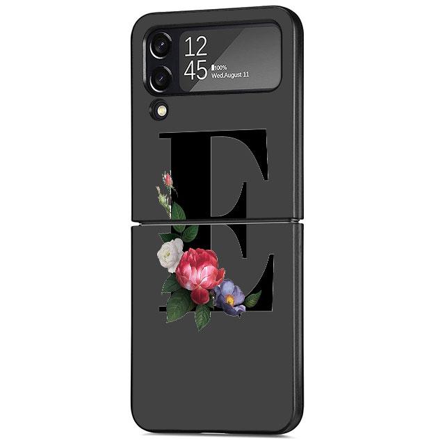 Letters DIY Flower Case For Samsung Galaxy Z Flip 3 4 5G Black Hard PC Phone Housing Z Flip4 Luxury Coque Shell