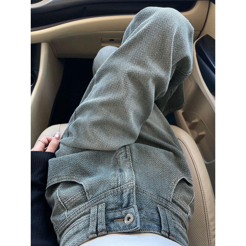 mm Texture Sense Retro Autumn Fat Sister Denim Blue 2XL