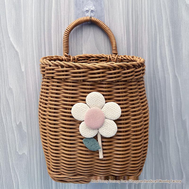 Wall-Mounted Rattan-Style Storage Rack for Kitchen & Bathroom