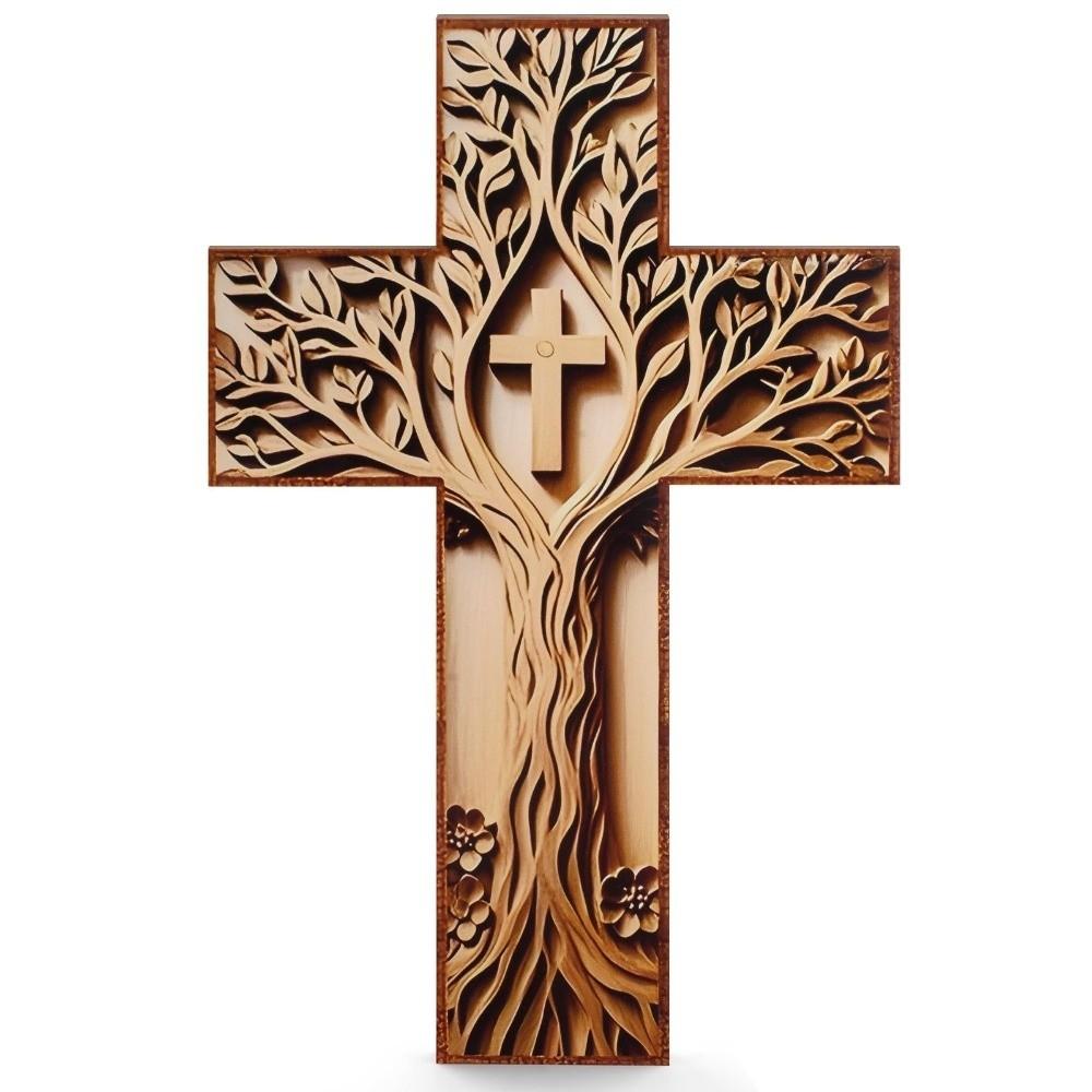 Baptism Gifts Wooden Wooden Cross Handcrafted Hanging Plaque Cross Wall Decor 3D Design Crucifix Wall Art Christian Prayer