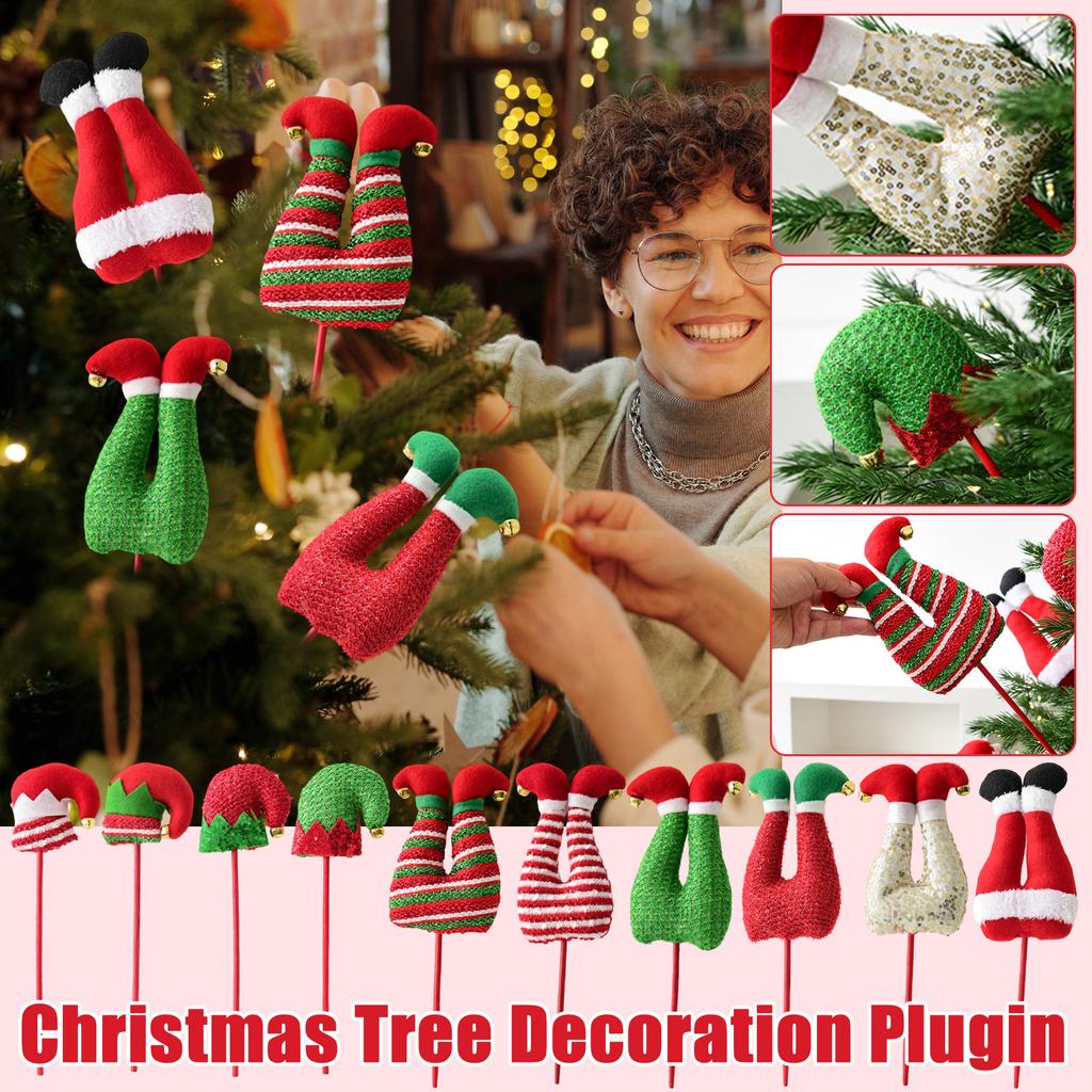 Christmas Leg Picks Glitter Stuffed Feet Christmas Tree Topper Inverted Santa Leg Hip Decoration Vase Filler Centerpiece Seasonal Party Home Decor