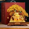 Feng Shui Money Cat Resin Sculpture with Crystal Fortune Tree, Lucky Wealth Charm with "Wealth Flowing In" Inscription,Gift for Office/Home Decor