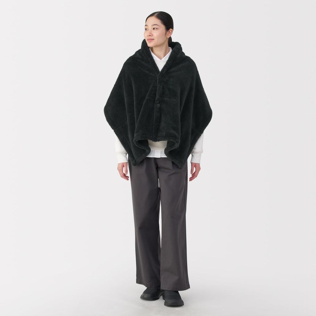 MUJI Cape Chaude en Polyester Recyclé Boa, Adulte Mixte, DDD11A5A, Noir, 45 x 160cm