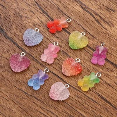 20 Stück Mix-Größen, bunte Bärenherzen, Harz-Cabochons, Glitzer, Gummibonbons, Halskette, Schlüsselanhänger, Anhänger, DIY-Zubehör