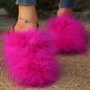 Fashion Korean Faux Fur Cotton Slippers for Women Slip On Round Toe Fur Slippers Woman Winter Non Slip Solid Color Plush Slides Female