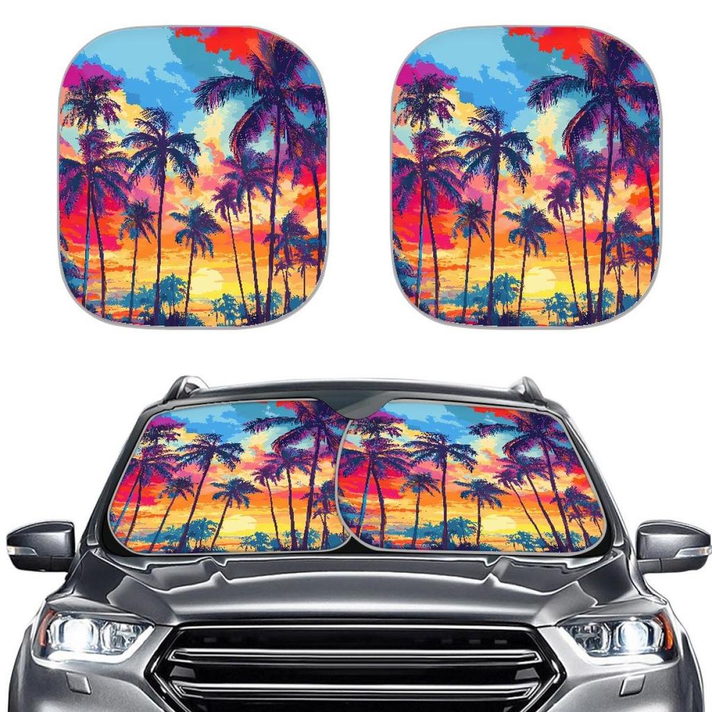 2-Piece Car Sunshade - Coconut Grove Design for Summer Heat Insulation