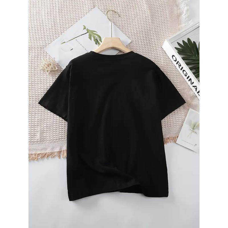 European Sizes Loose And Casual Round-Neck Short-Sleeve T-Shirt for Girls, Cartoon Letter Pattern Print, Easy And Stylish Comfortable And Stretchy