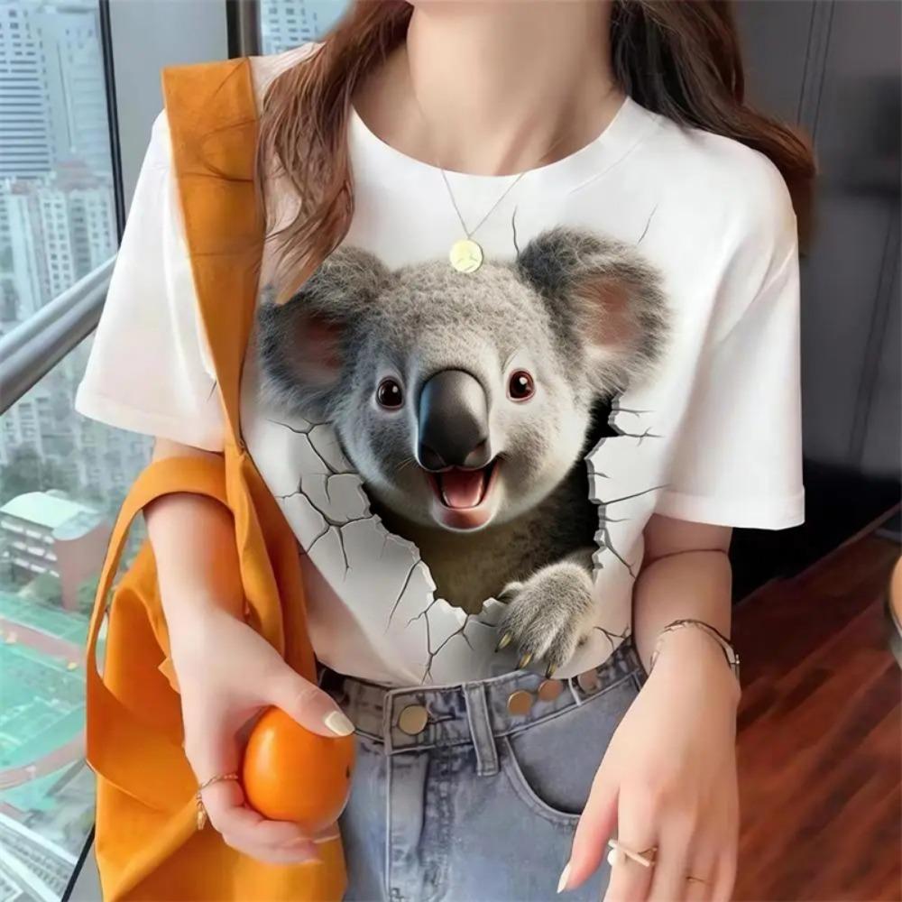 Dámské tričko s potiskem roztomilých zvířátek, oversized tričko, populární oblečení, dámské oblečení, trička s krátkým rukávem, halenky, topy