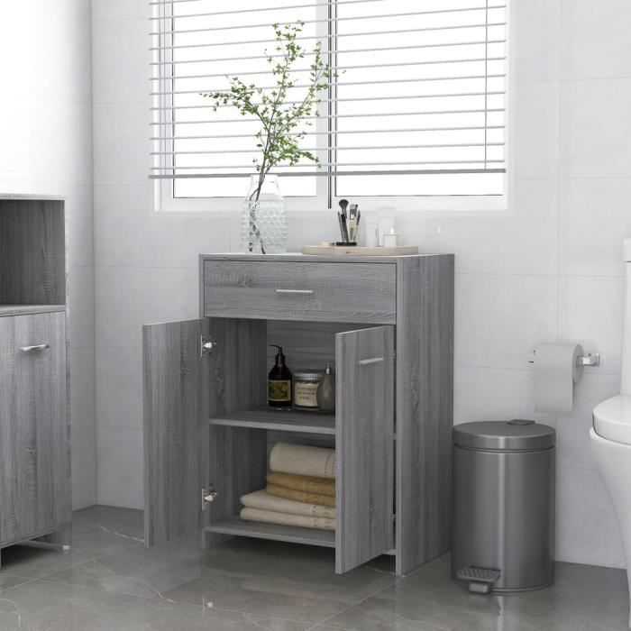 Armoire de Bain - Sonoma - Gris - 60x33x80 cm - Bois d'ingénierie - Style Classique