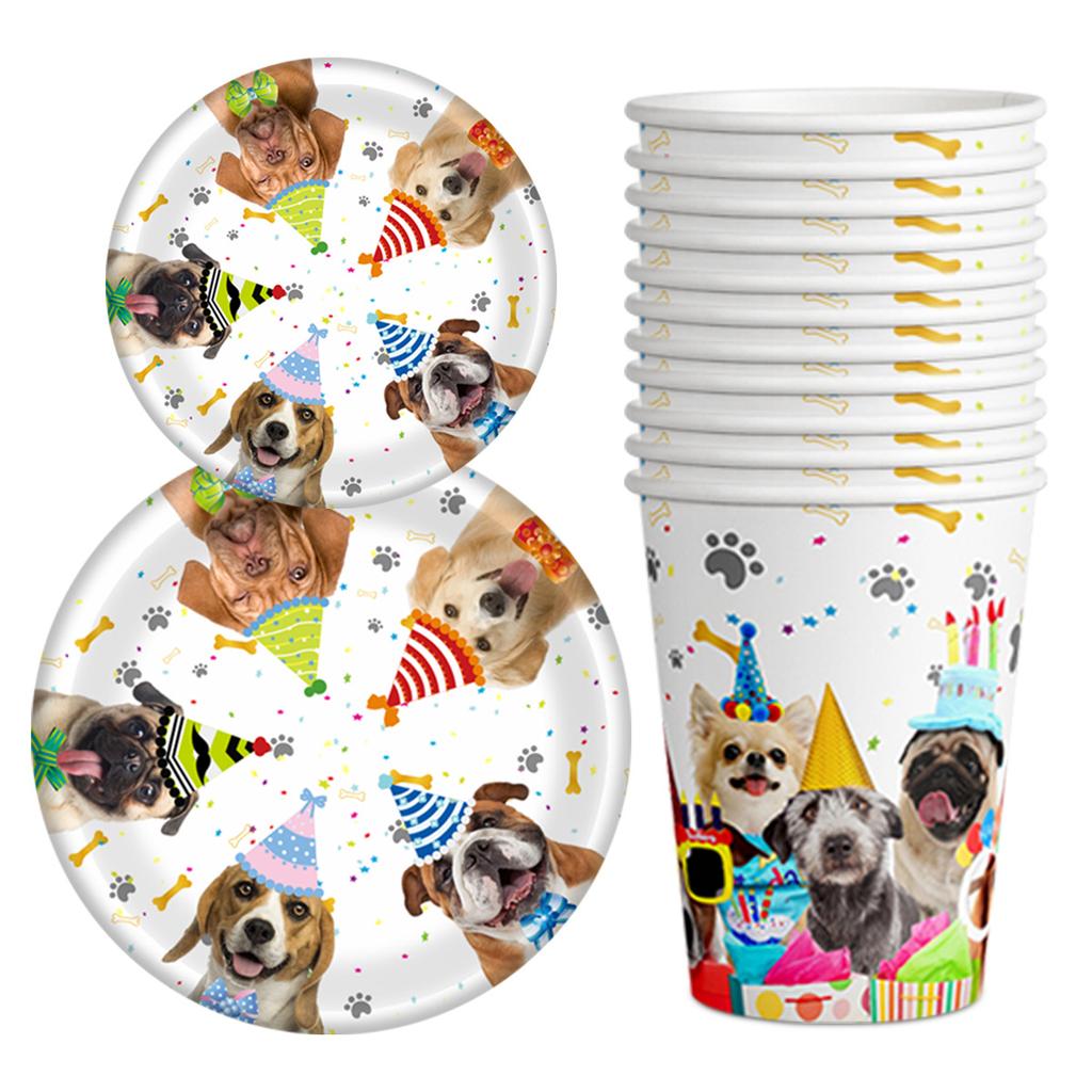 Haustier Geburtstag Arrangement Pappbecher Pappteller Messer Gabel Löffel Set Welpe Hund Besteck