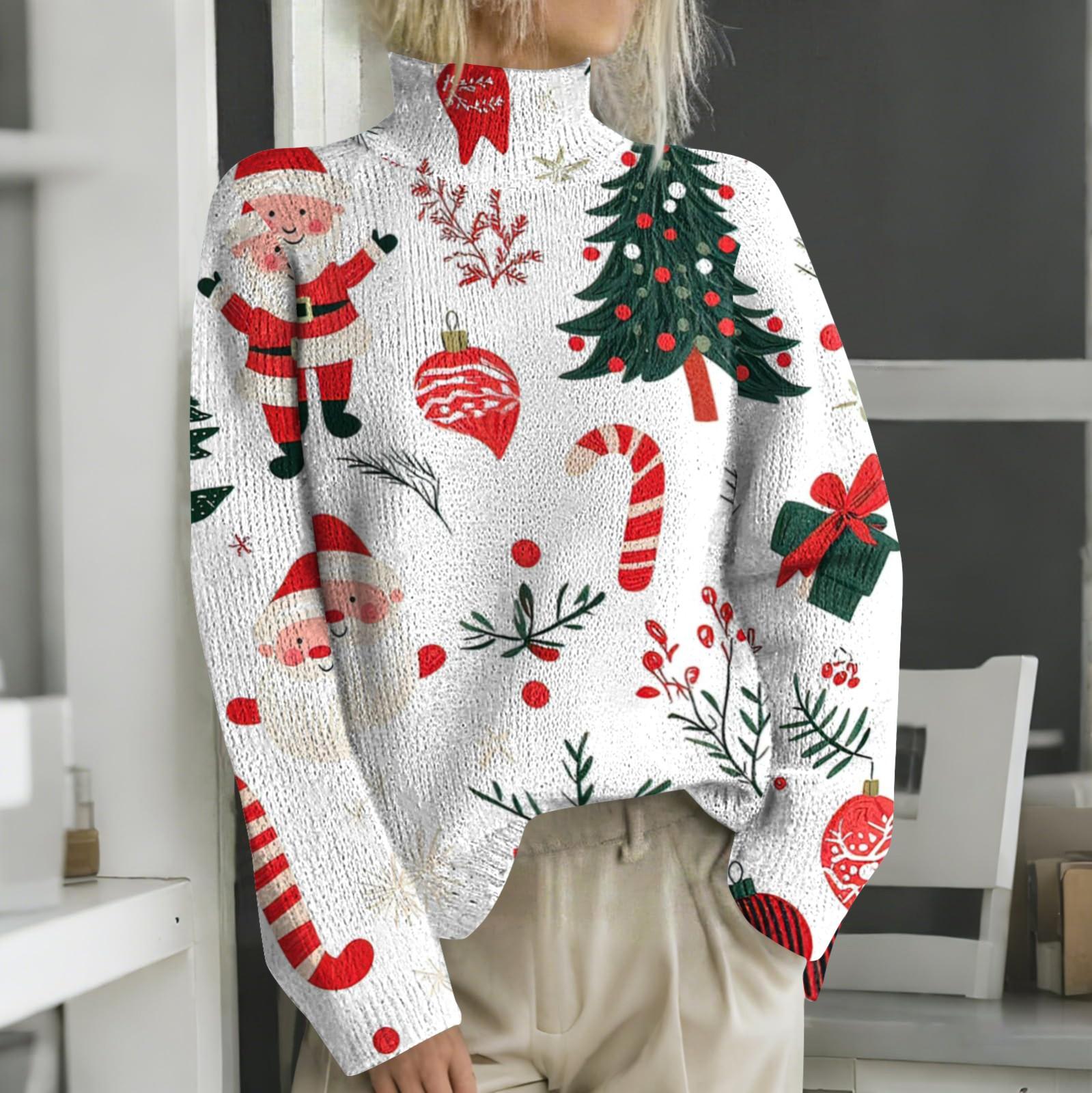 

Рождественские толстовки для женщин Вязаный свитер Милая рубашка Осенняя водолазка Пуловер Топы XL белый