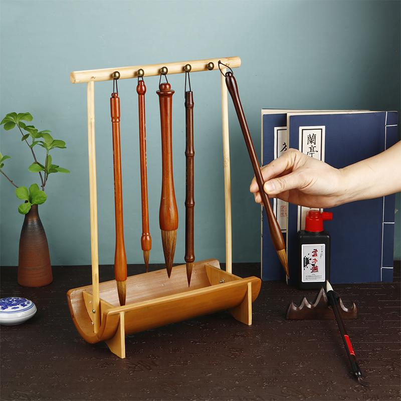 Natural Bamboo Chinese Brush Pen Holder Calligraphy Rest Ink Hanger 8/10 Needles Writing Brush Holder