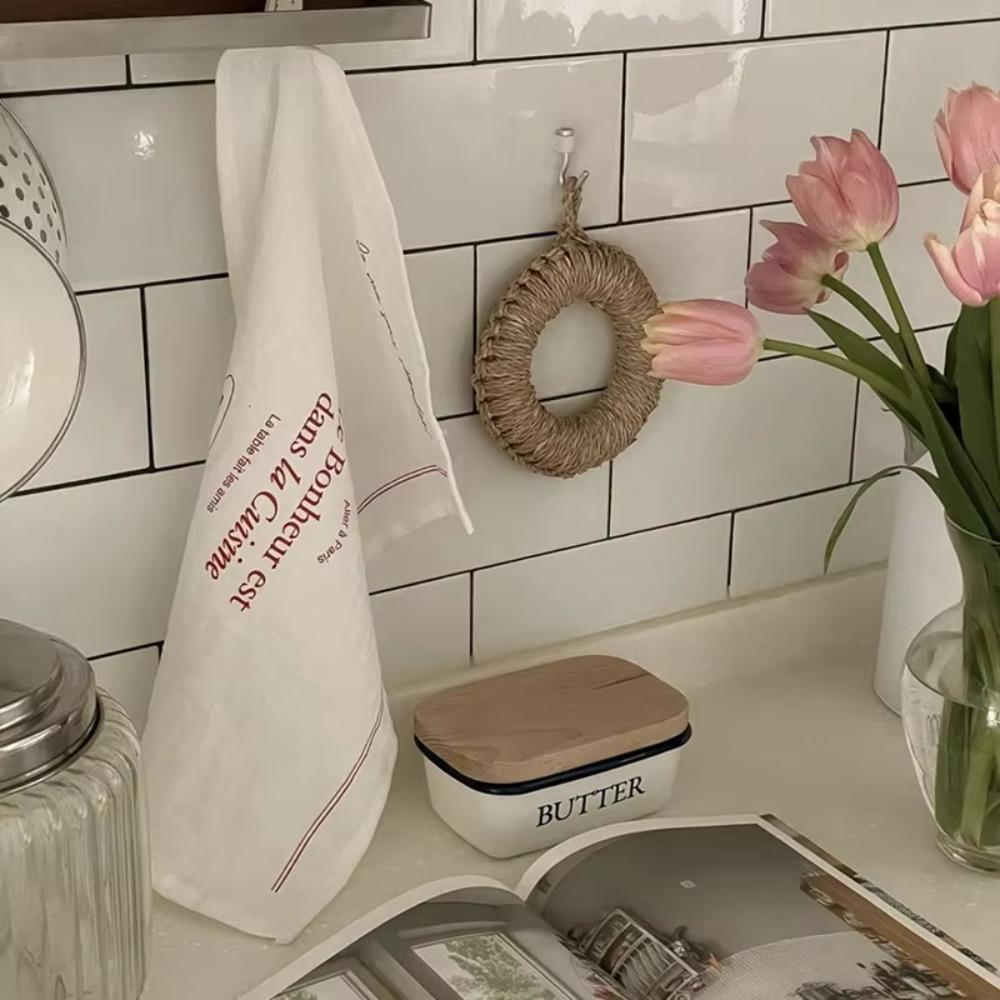 2PCS with English Red Word Printed Meal Mat Pure Cotton Cover Cloth Creative Table Napkins  Home