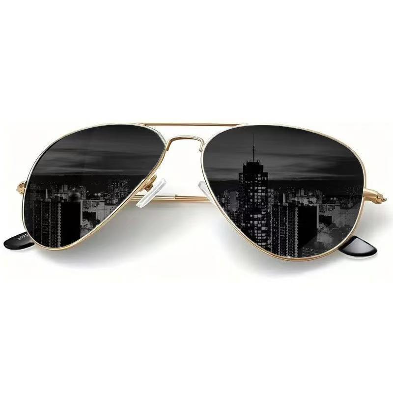 Men Retro Pilot Sunglasses Big Frame Oversized Metal UV400 Reflective Lens Trendy Driving Shades for Women