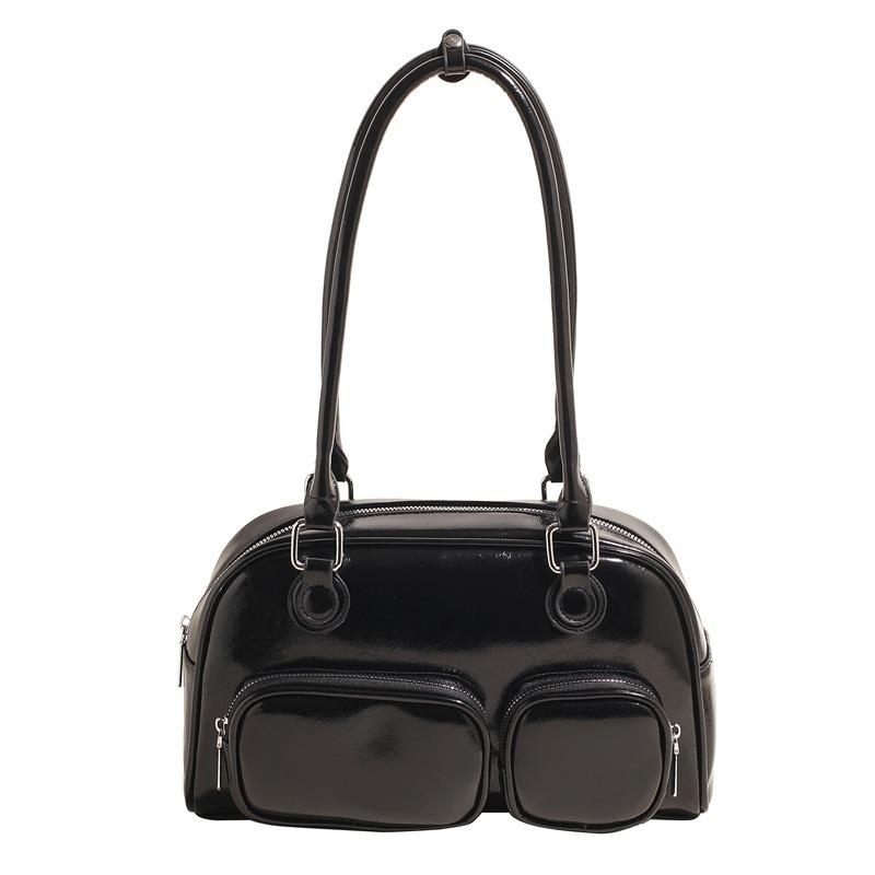 

Winter niche high-end shoulder bag retro trendy underarm bag women s winter new fashion oil wax leather square чорний