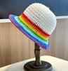 New Rainbow Striped Fisherman Hat Women Japanese Knitted Wool Bucket Hat Autumn And Winter Warm Windproof Basin Hat