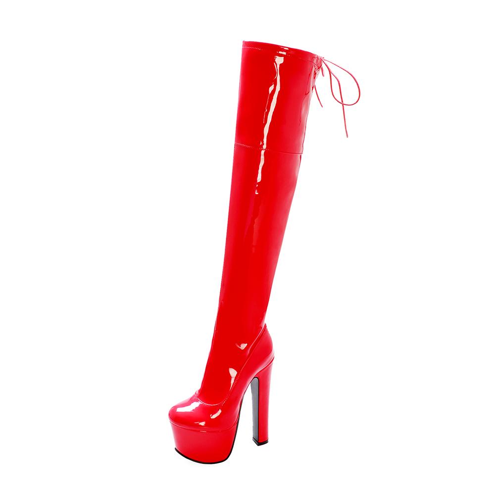 

Oversized Ultra-High Thick-Heeled Patent Leather Women s Over-The-Knee Boots Waterproof Platform Flock Long-Tube Elastic Boots 39