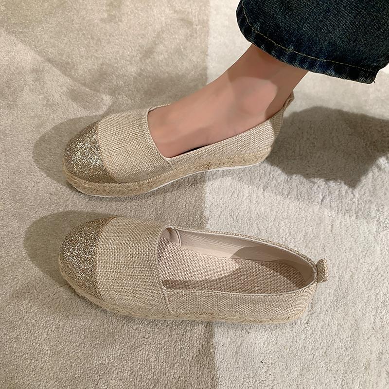 Women Flats Shoes Low Top Spring and Autumn Canvas Shoes Casual Straw Shoes High Quality Fashion Flats Loafers Single