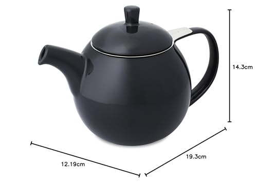 ForLife Teapot, Ceramic, 710ml Capacity, Holds 4 Cups, Includes Tea Strainer, Microwave and Dishwasher Safe, Black, Carved Teapot, 387Bkg