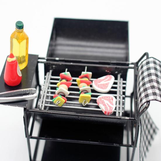 1 Set Doll House Accessories Kitchen BBQ Stuff Model Meat Skewers Steak Oil Bottle Smooth Surface Anti-crack Good Detail Photo Prop Dollhouse