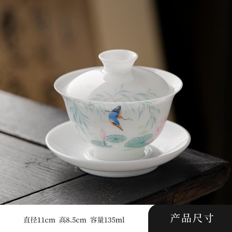 135ml butikový nefritový porcelán Gaiwan, ručně malovaná květinová a ptačí čajová mísa, kryt na čajový konvici, miska, kavárny, dárky