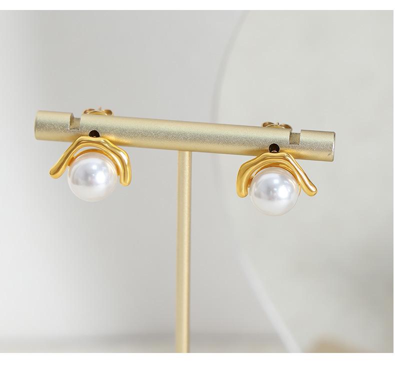 18K Gold Plated Imitation Pearl & Titanium Steel Earrings for Women