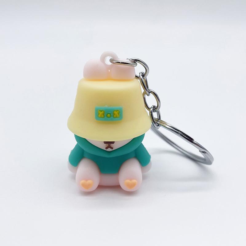 Porte-clés pendentif ours endormi mignon chapeau de seau en PVC porte-clés poupée ours porte-clés couple sac porte-clés de voiture bijoux ornement