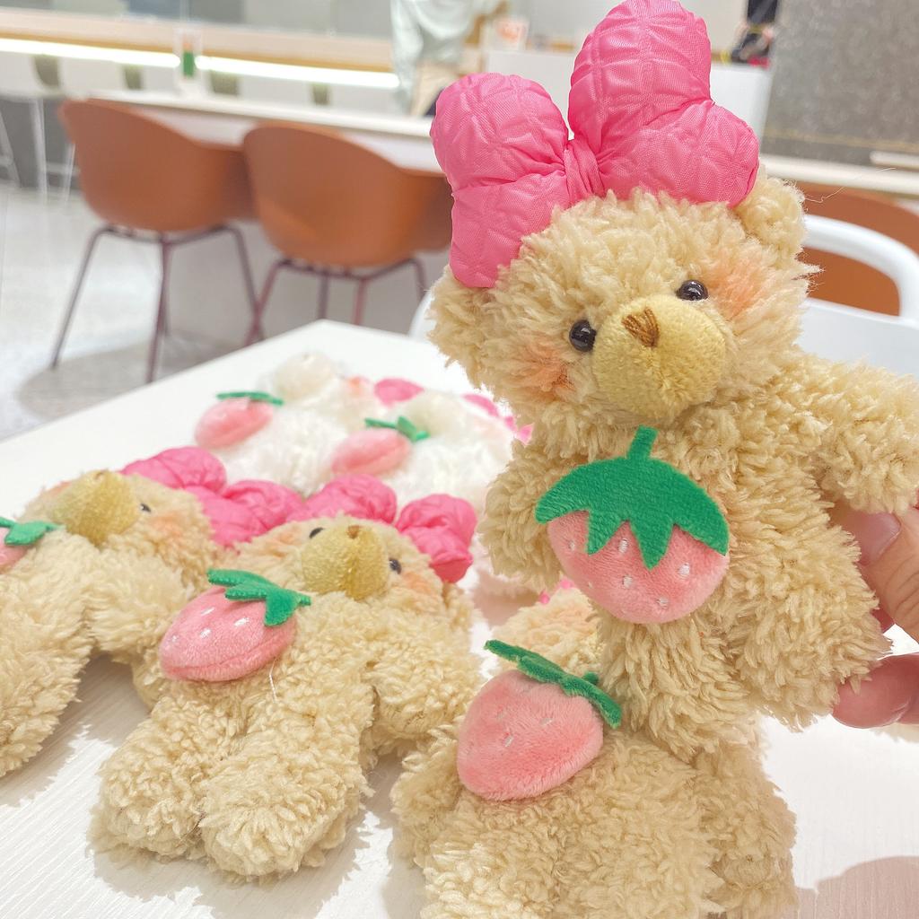 15cm Cartoon Strawberry Princess Bear Plush Toy Doll Kawaii Pink Bow Teddy Bear Doll for Girl Bag Pendant Keychain Children Gift