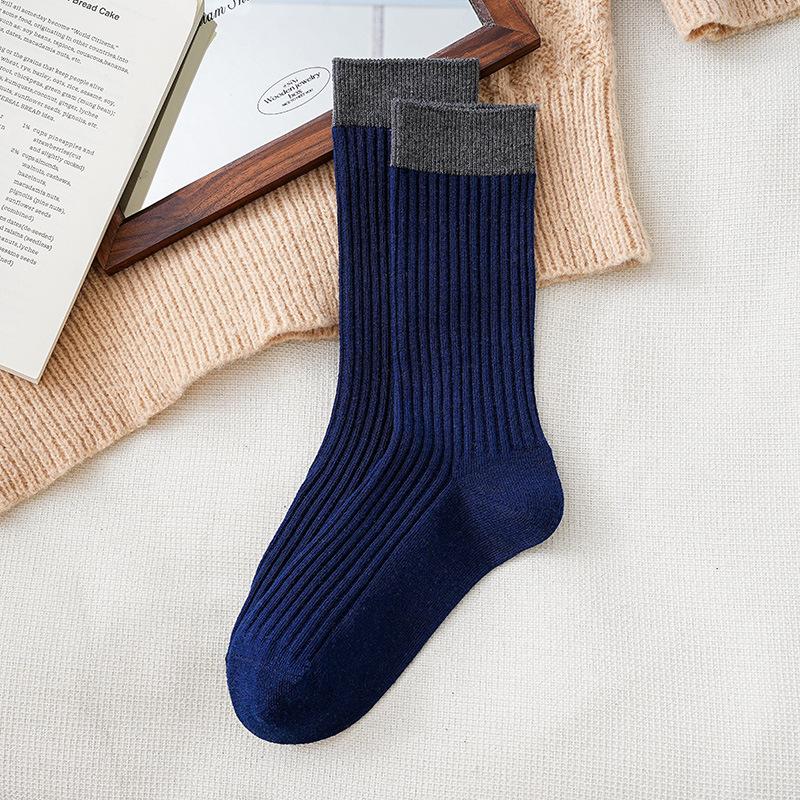Retro Contrasting Socks Pure Cotton Tube Socks Season Dongdaemun Internet Celebrity Double Needle Boneless Pile Socks