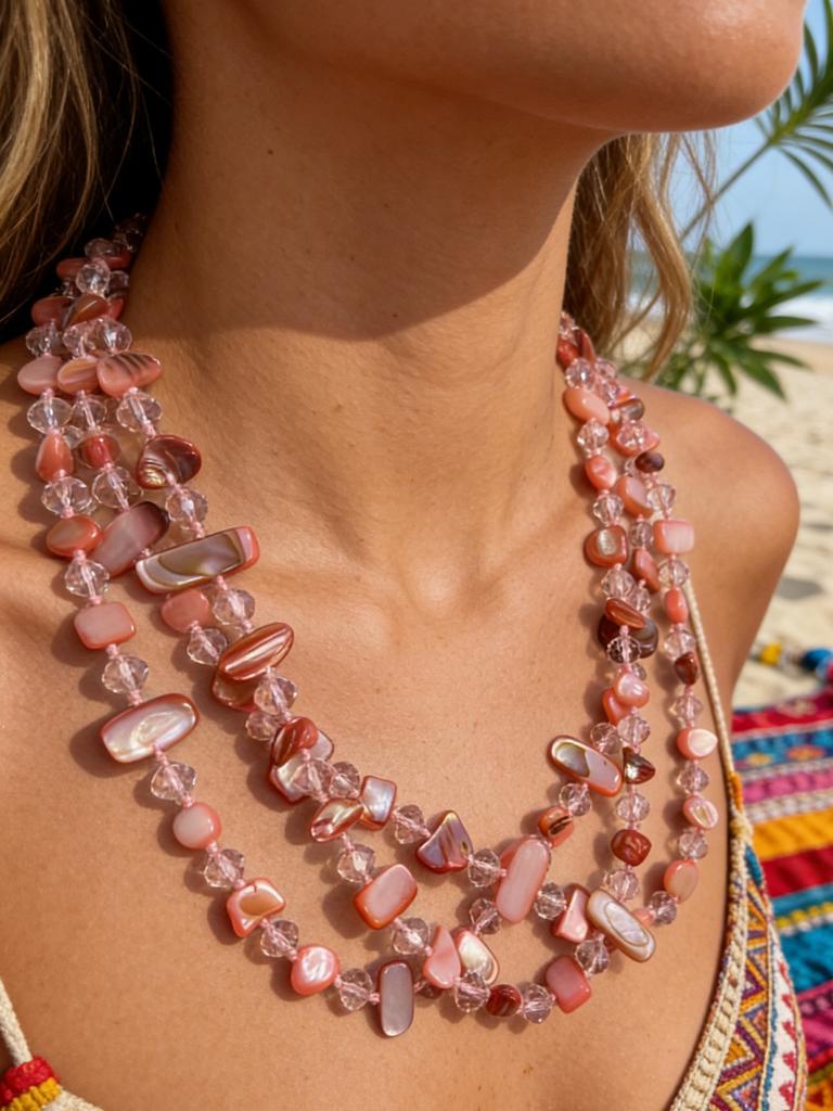Bohemian Shell Beaded Double Layer Stacked Temperament Necklace Women's Resort Seaside Premium Sense Clavicle Chain
