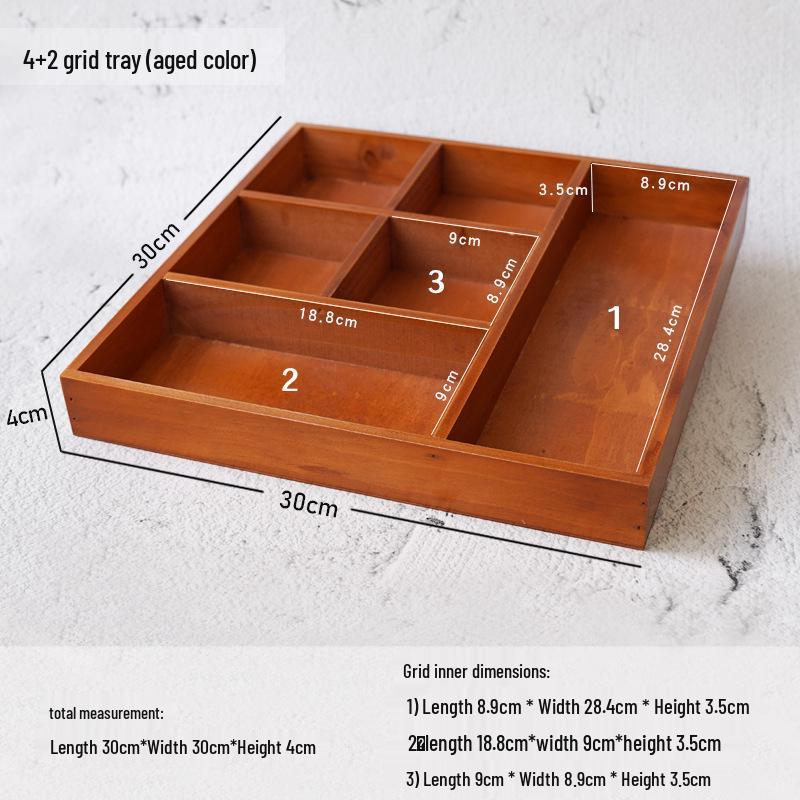 Retro Wooden Multi-Grid Desktop Storage Box and Display Tray