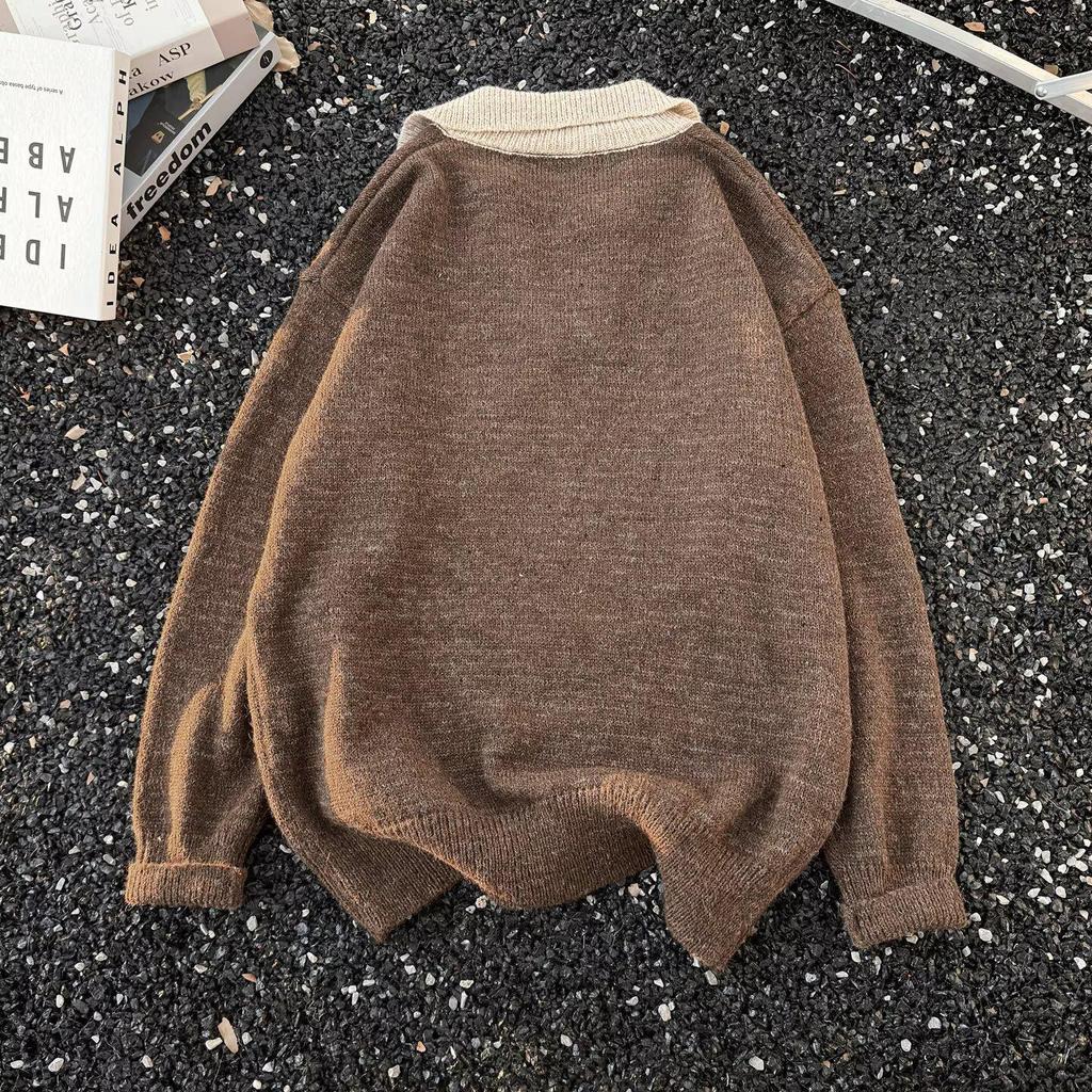 Men's Retro Polo Neck Layered Sweater, Autumn/Winter Style