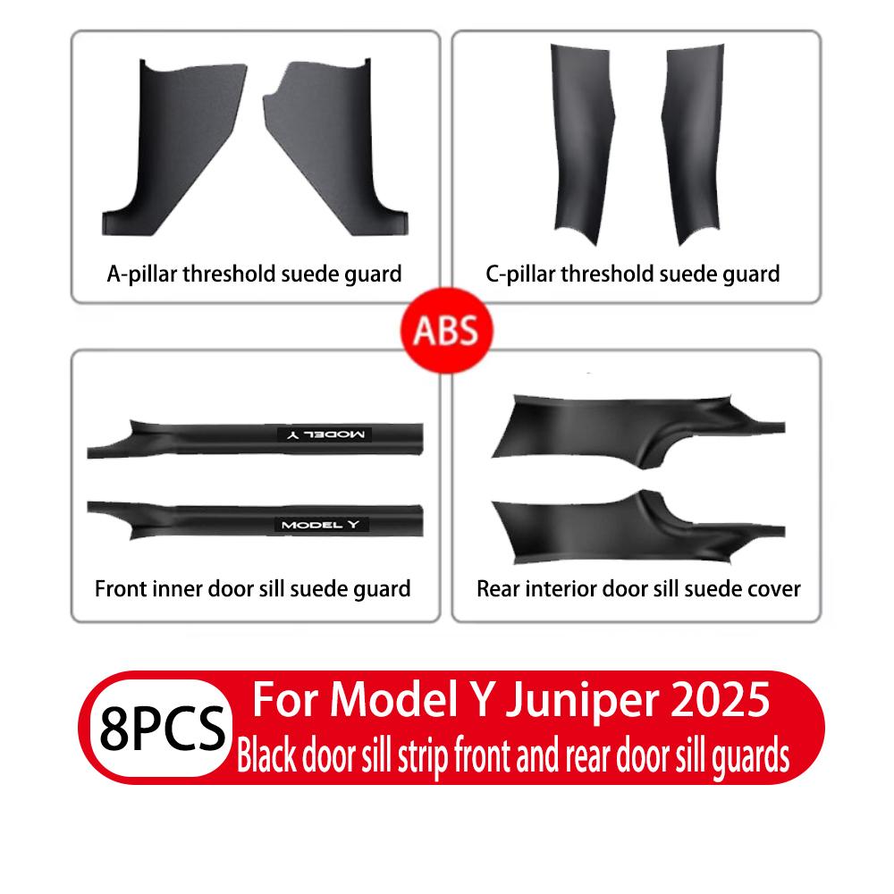 2 4 8Pcs ForTesla Model3/Y Highland 24-25ABS Front Rear Door Sill Protector Threshold Strip Anti-kick Guard Panel Waterproof Pad