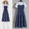 2022 Summer Korean Faux Two-Piece A-Line Suspender Dress for Plus Size