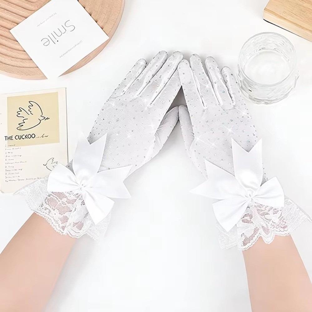 1 Pair Short Lace Gloves Bow Knot Design Wedding Gloves Elegant Cosplay Gloves for Women