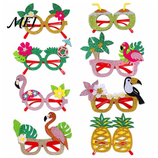 Fun Summer Vacation Eyeglasses Hawaiian Tropical Party Glasses, Glitter Felt Beach Pool Eyeglasses, Creative Event Props Ocean Luau Style Eyewear for