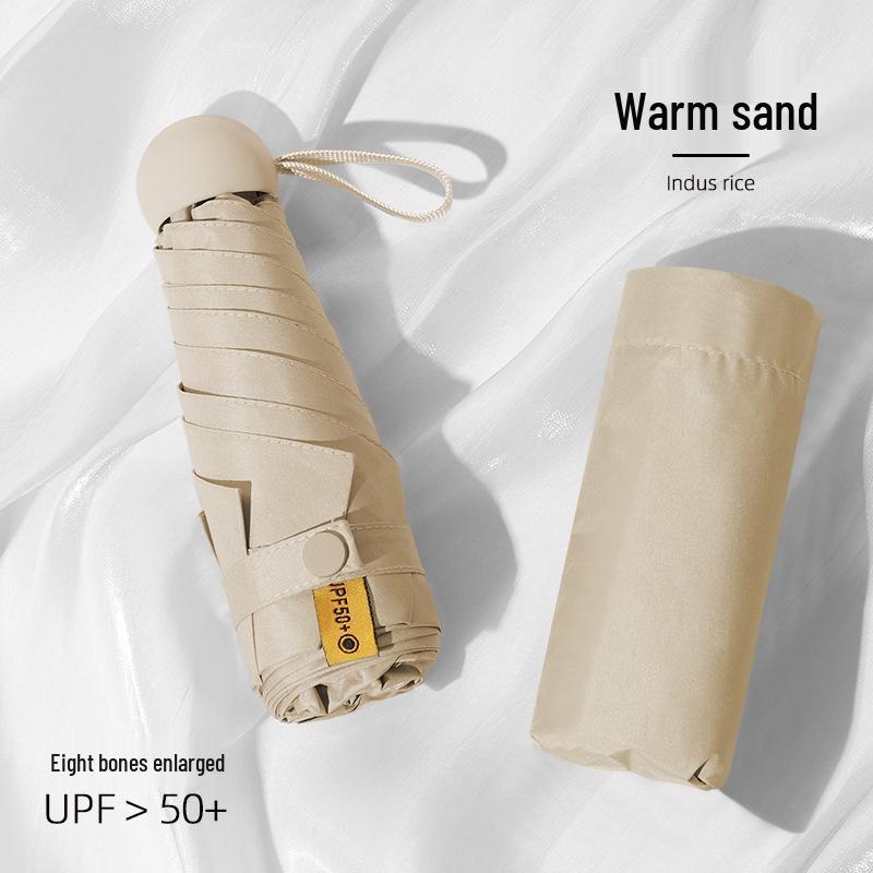 Compact Dual-Use Sun and Rain Umbrella with Black Glue Sunshade - Stylish Ladies' 5-Fold Capsule Design