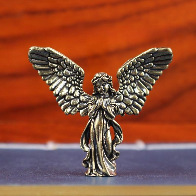 Small Antique Brass Cupid Angel Statue for Desktop Decoration