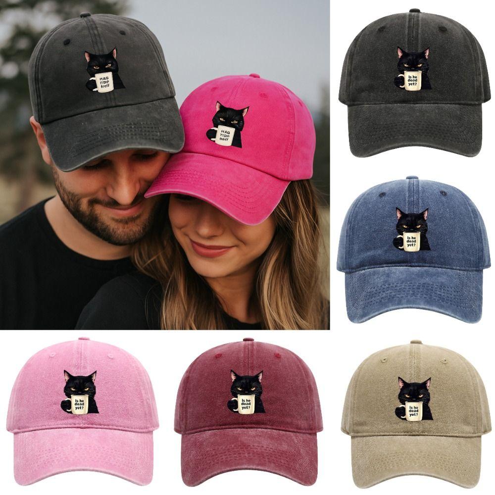 Trendy Cat Embroidery Feral Baseball Cap Adjustable Breathable Sun Hats Hip Hop Lightweight Sunscreen Hat Unisex Styles