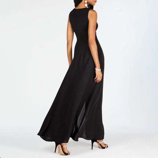 Damen Jumpsuit Sommer Ärmellos Kontrastfarben Spleißen Hoher Schlitz O-Ausschnitt Elegant Büro