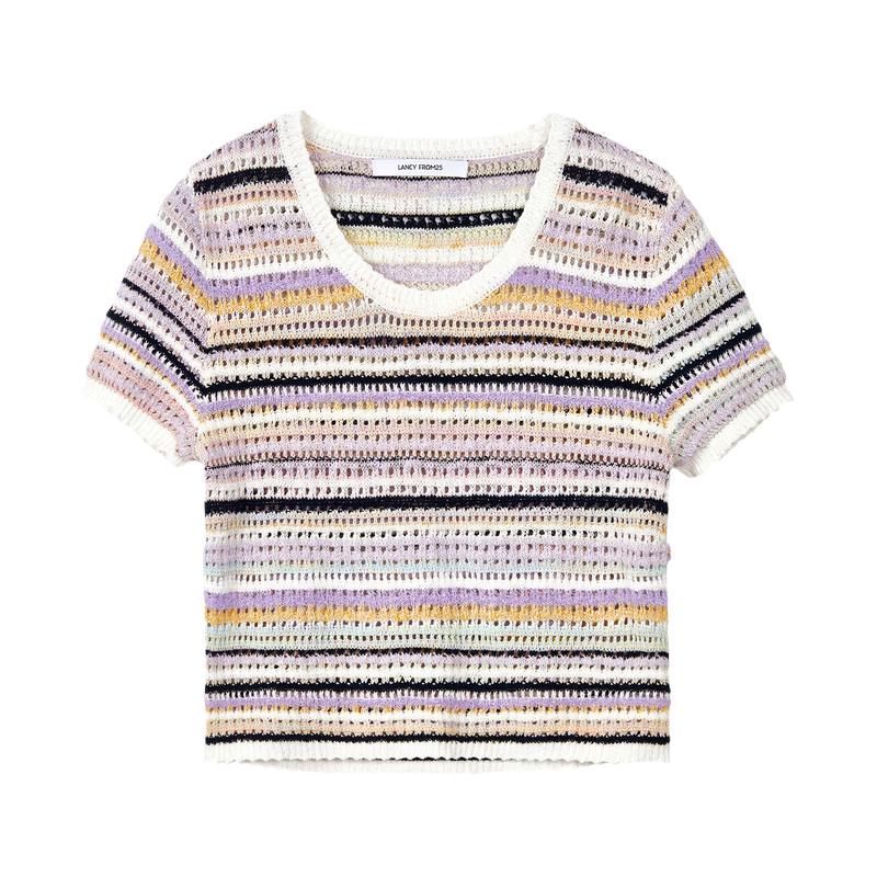 Women's French Style Hollow-out Ribbed Knit Top